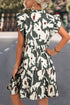 Bohemian Floral Print Flutter Sleeve Button Detail Ruffled Hem Mini Dress